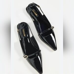 NWT Larroude Ines flat soft patent leather black